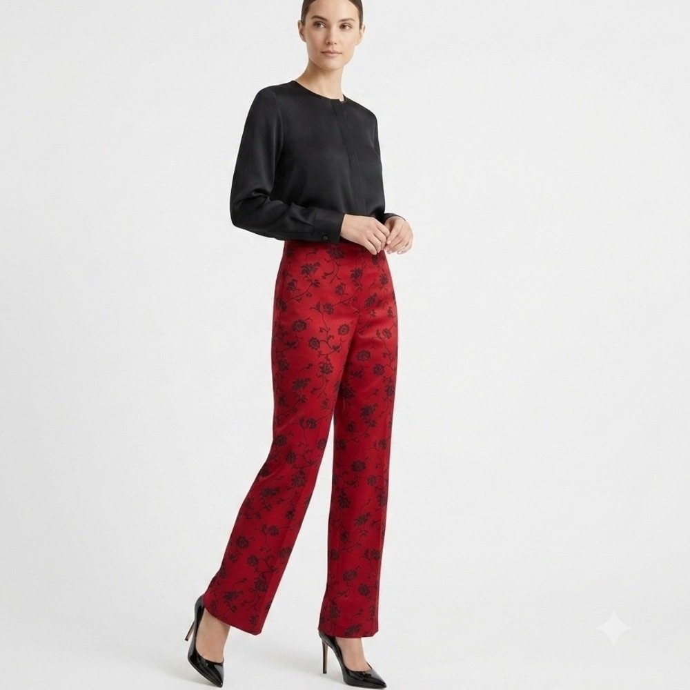 Eric New York Floral Trousers Womens 6‎ Red High Rise Straight Leg Vintage USA